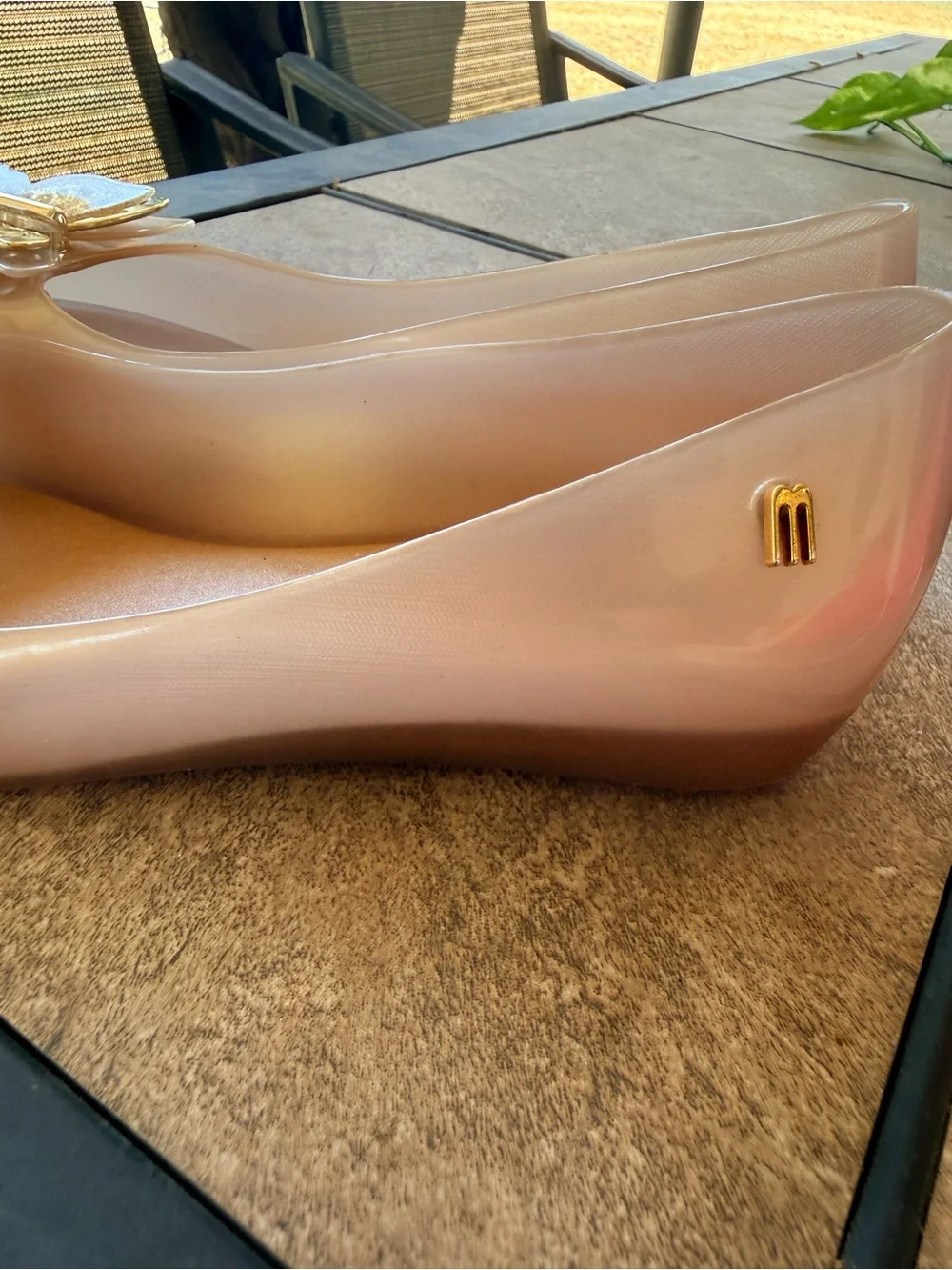 Mel by Melissa Nude Jelly Flats with Gold Butterfly Detail